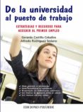 DE LA UNIVERSIDAD AL PUESTO DE TRABAJO: ESTRATEGIAS Y RECURSOS PA RA ACCEDER AL PRIMER EMPLEO de CASTILLO CEBALLOS, GERARDO  RODRIGUEZ SEDANO, ALFREDO 
