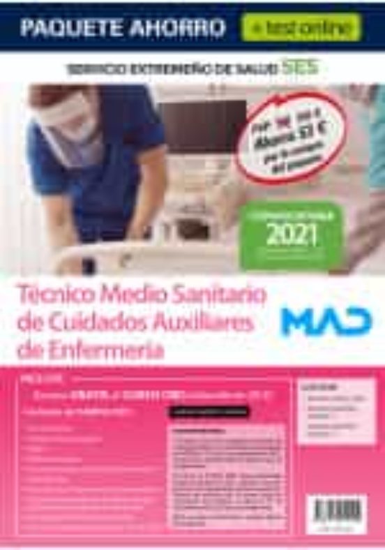 Paquete Ahorro + Test Online Técnico/a De Cuidados Auxiliares De Enfermería Servicio Extremeño De Salud. Ahorra 53€