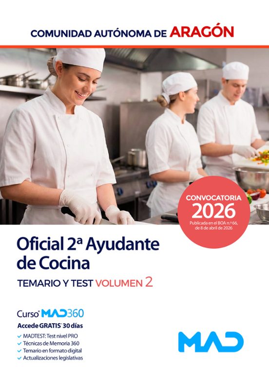 Oficial 2.ª Ayudante de cocina. Comunidad Autónoma de Aragón. Temario volumen 2 y test