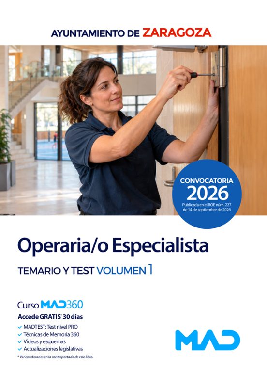 Operaria/o Especialista. Temario y Test Volumen 1 Ayuntamiento de Zara