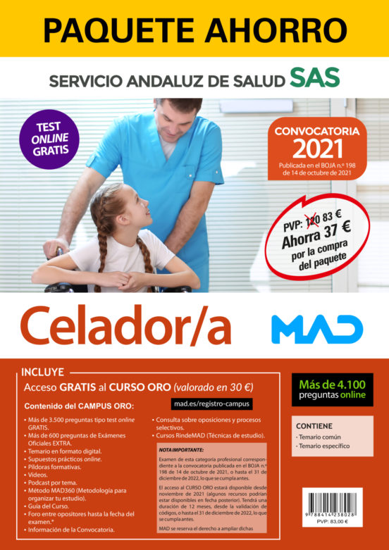 Paquete Ahorro Y Test Online GRATIS Celador/a Del Servicio Andaluz De Salud. Ahorra 69€