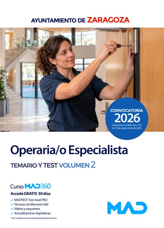 Operaria/o Especialista. Temario y Test Ayuntamiento de Zarag
