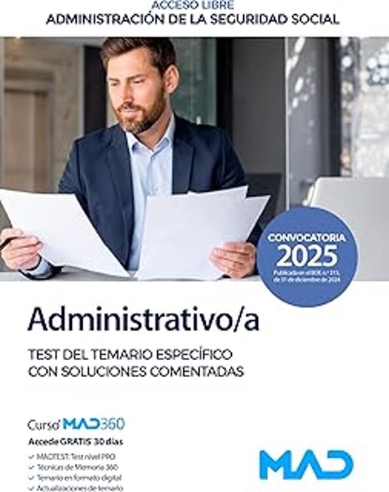 Administrativo/a Seguridad Social . Test Del Temario Específico Con Soluciones Comentadas