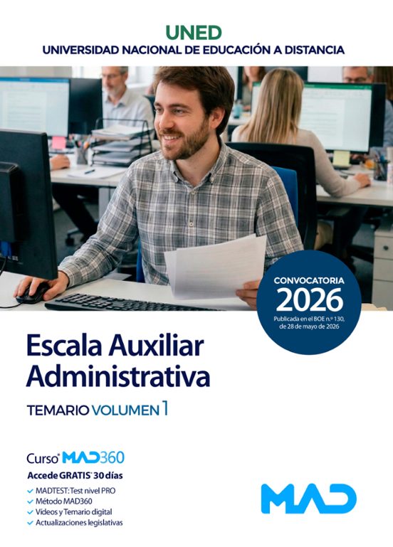 Escala Auxiliar Administrativa. Universidad Nacional de Educación a Distancia . Temario volumen 1