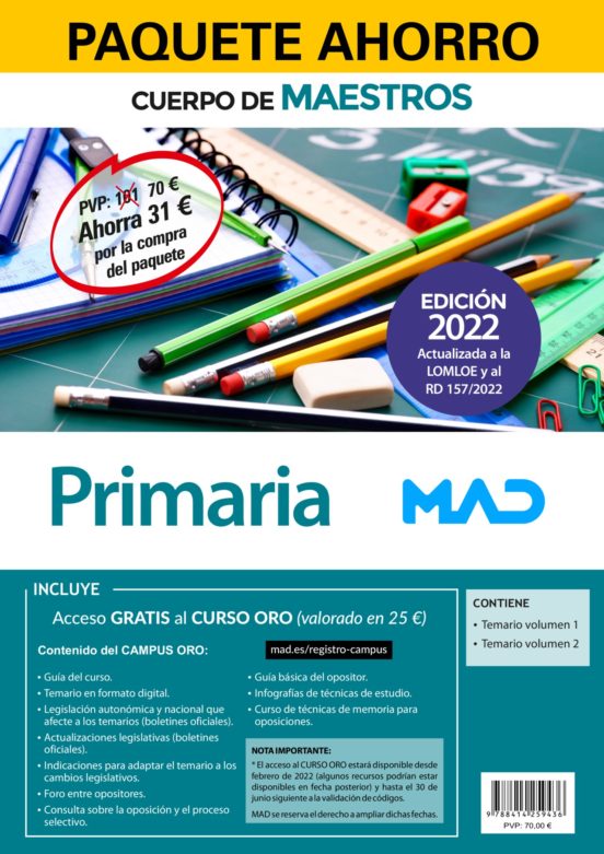Paquete Ahorro Cuerpo De Maestros. Primaria