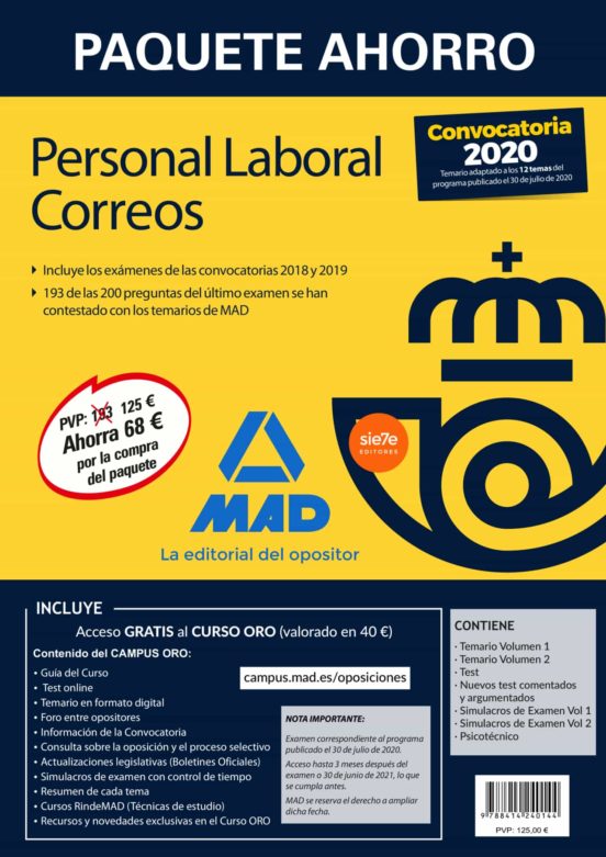 Paquete Ahorro Personal Laboral Correos 2020