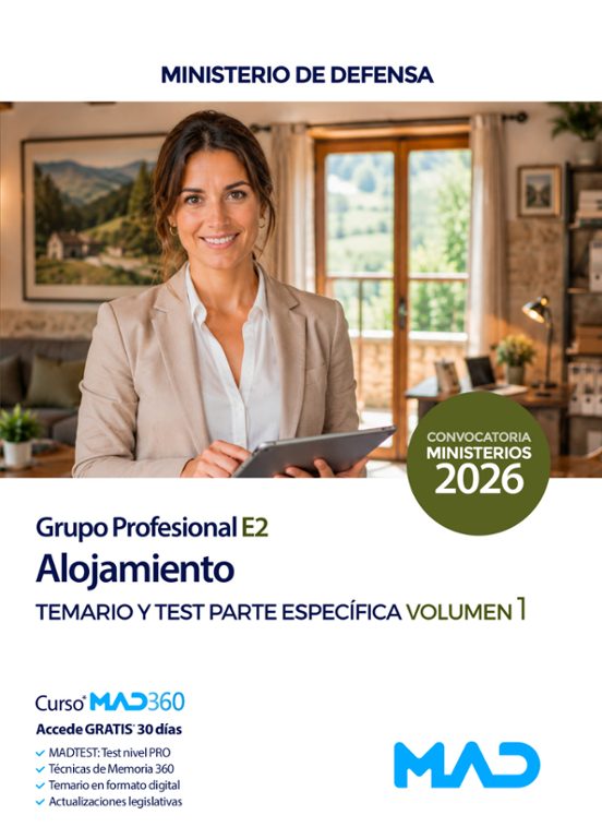 Alojamiento Ministerio de Defensa Grupo Profesional E2. Temario y Test