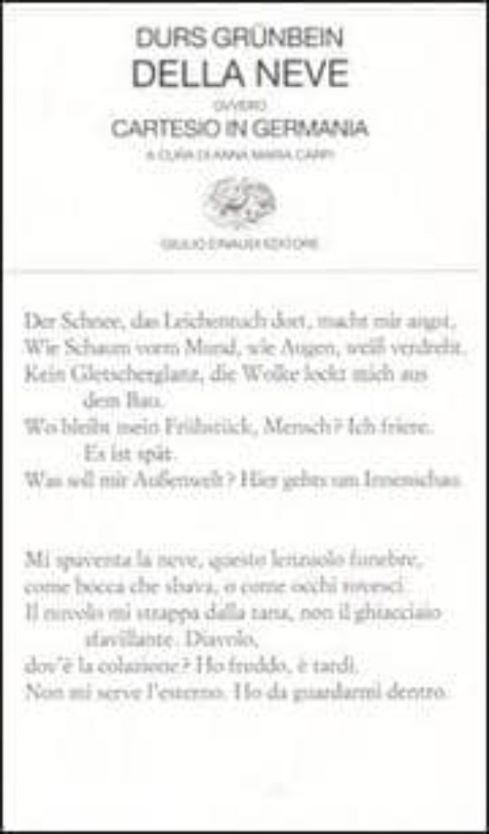Della Neve Ovvero Cartesio in Germania Testo Tedesco a Fronte