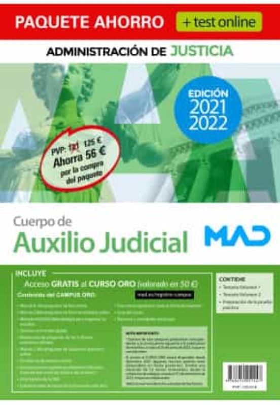 Paquete Ahorro + Test Online Cuerpo De Auxilio Judicial De La Administ