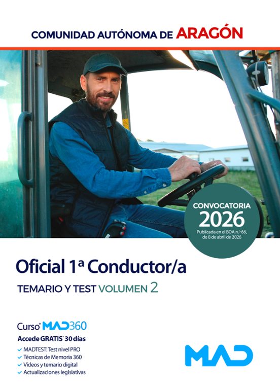 Oficial 1.ª Conductor/a. Comunidad Autónoma de Aragón. Temario volumen 2 y test