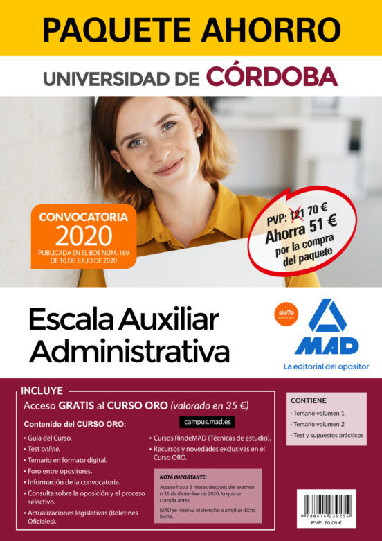 Paquete Ahorro Escala Auxiliar Administrativa De La Universidad De Cor