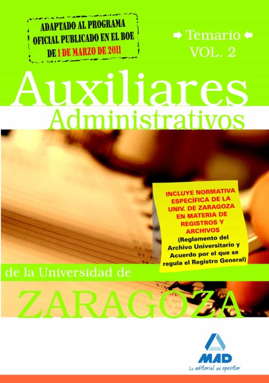 Auxiliares Administrativos De La Universidad De Zaragoza: Temario