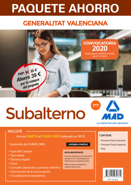 Paquete Ahorro Subalterno De La Generalitat Valenciana. Ahorra 39 ¤