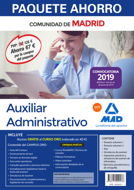 Paquete Ahorro Auxiliar Administrativo De La Comunidad De Madrid