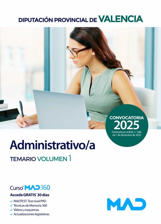 Administrativo/a Diputación Provincial De Valencia. Temario Volumen 1