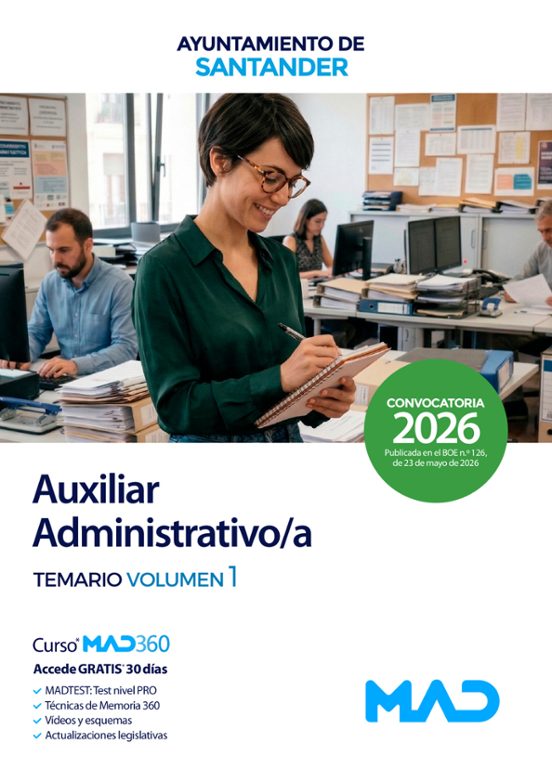 Auxiliar administrativo/a. Ayuntamiento de Santander. Temario volumen 1