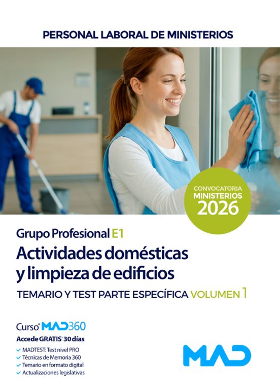 Actividades domésticas y limpieza de edificios . Ministerios. Temario y test. Parte específica. Volumen 1
