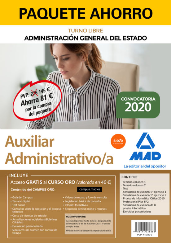 Paquete Ahorro Auxiliar Administrativo De La Administración General De