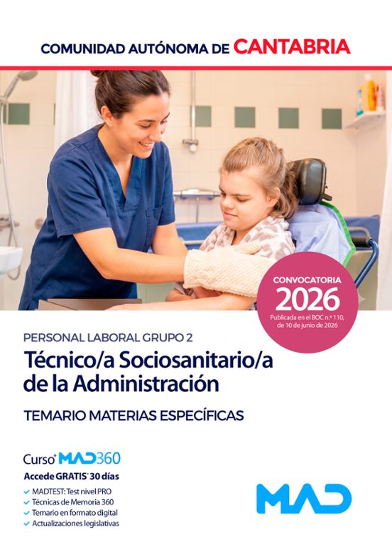 Técnico/a sociosanitario/a . Comunidad Autónoma de Cantabria. Temario materias específicas