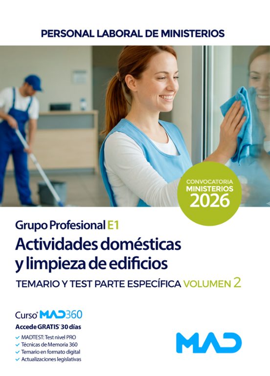 Actividades domésticas y limpieza de edificios . Ministerios. Temario y test. Parte específica. Volumen 2