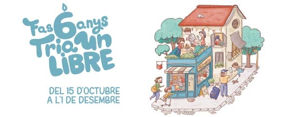 Dibujo librería rodeada de niños