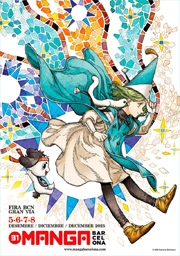 ilustración mosaico de colores y personaje saltando