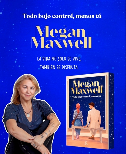 foto Megan Maxwell junto a portada de libro