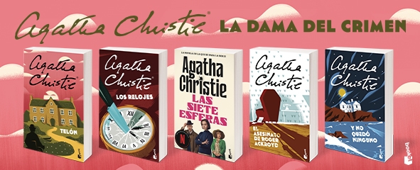 Varios libros de Agatha Christie sobre fondo rojo
