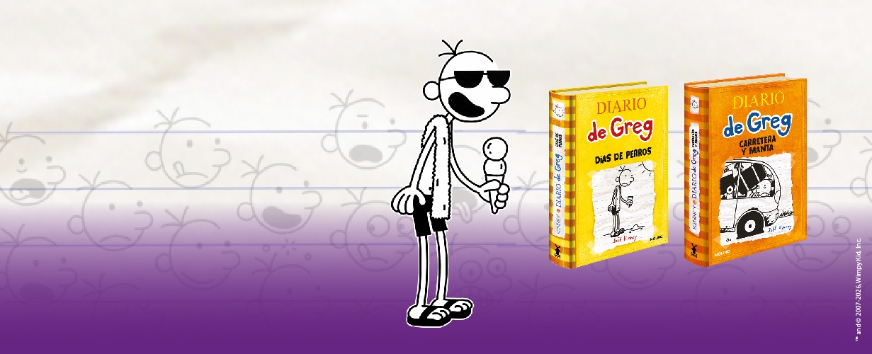 personaje Greg y portadas de libros