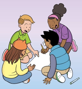 ilustración niños pintando en el suelo