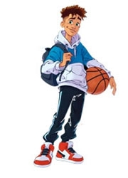 ilustración joven con balón en la mano