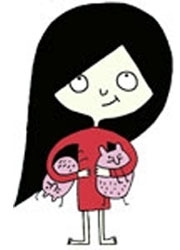 ilustración niña con certitos en los brazos