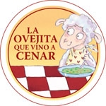ilustración ovejita sentada en una mesa comiendo